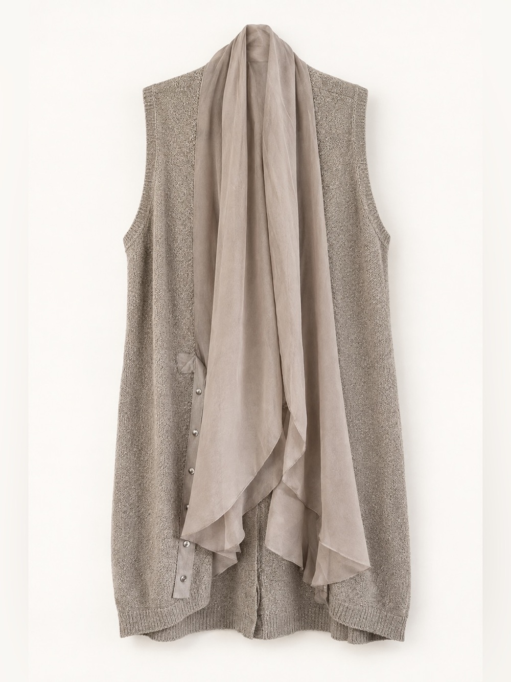 Soft Surroundings Taupe Knit Vest with Sheer Chiffon Front Drape
